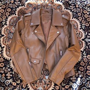 Tan faux leather moto jacket